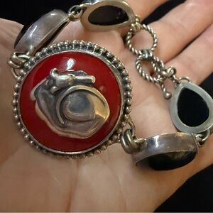 Beautiful Vintage BF Sterling Onyx Red Glass Toggle Bracelet